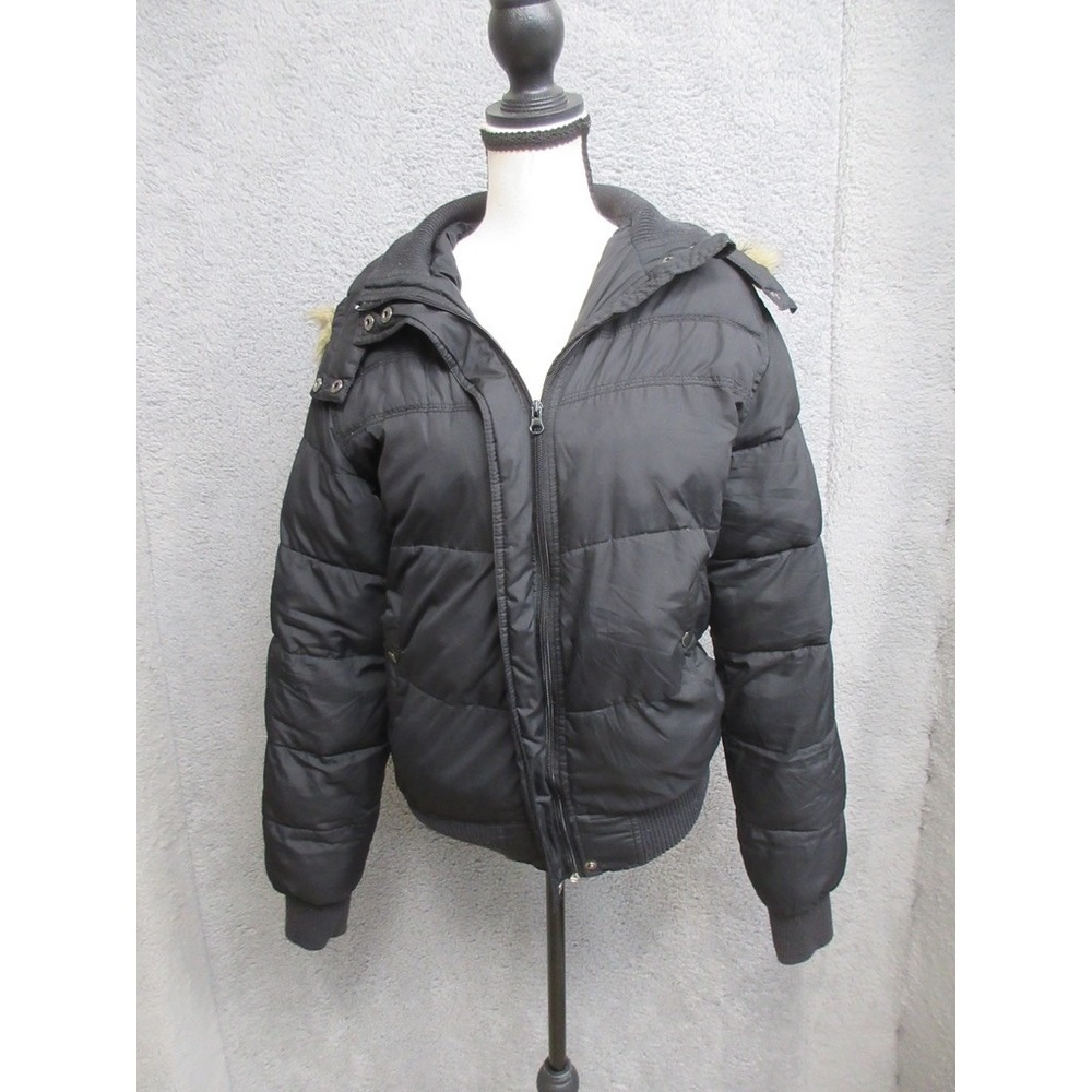 Polar Edge Puffer Jacket Coat Womens XL Black Fur Trim Hood Gorpcore Ski Vibe